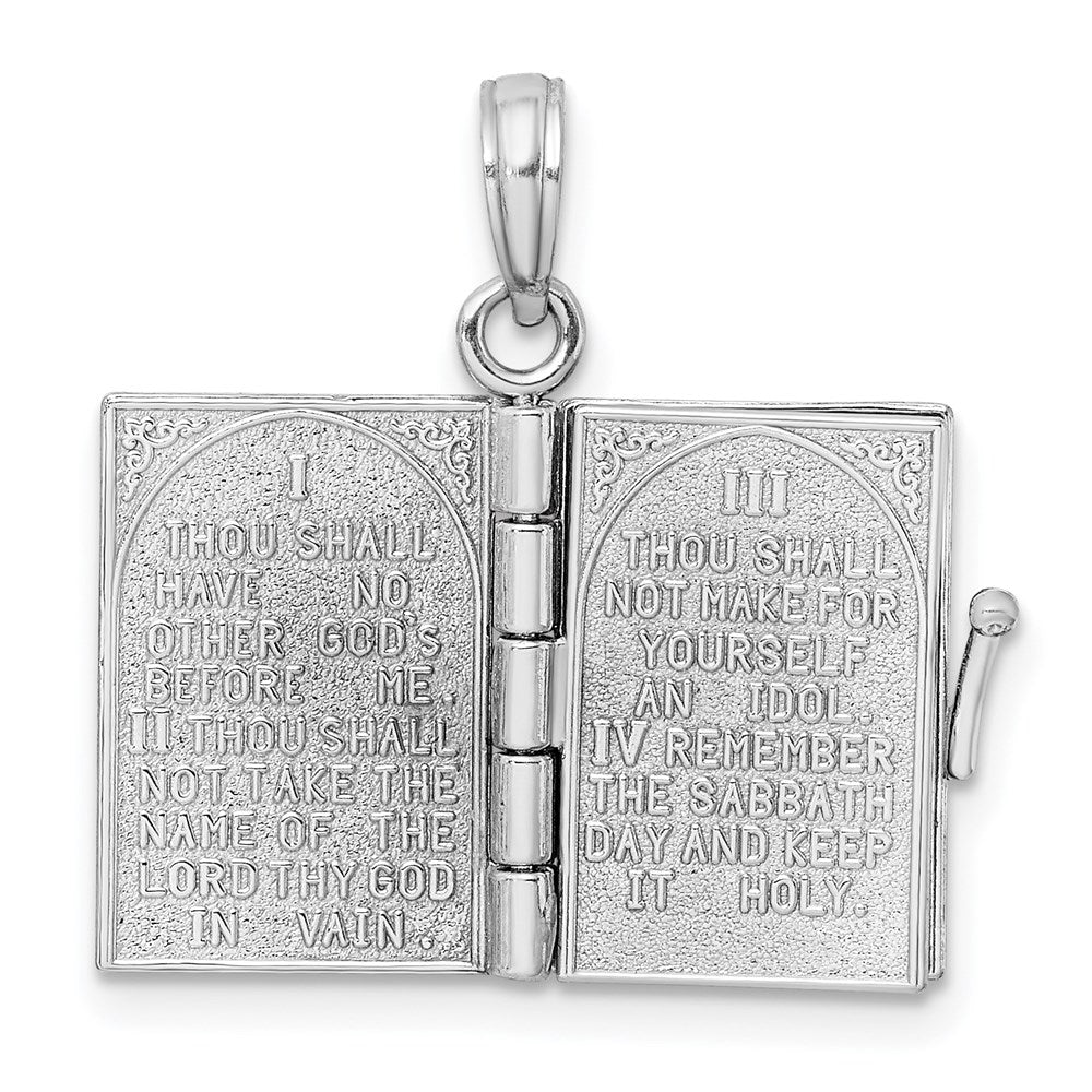 14K White Gold 3-D THE TEN COMMANDMENTS Book with Moveable Pages Pendant