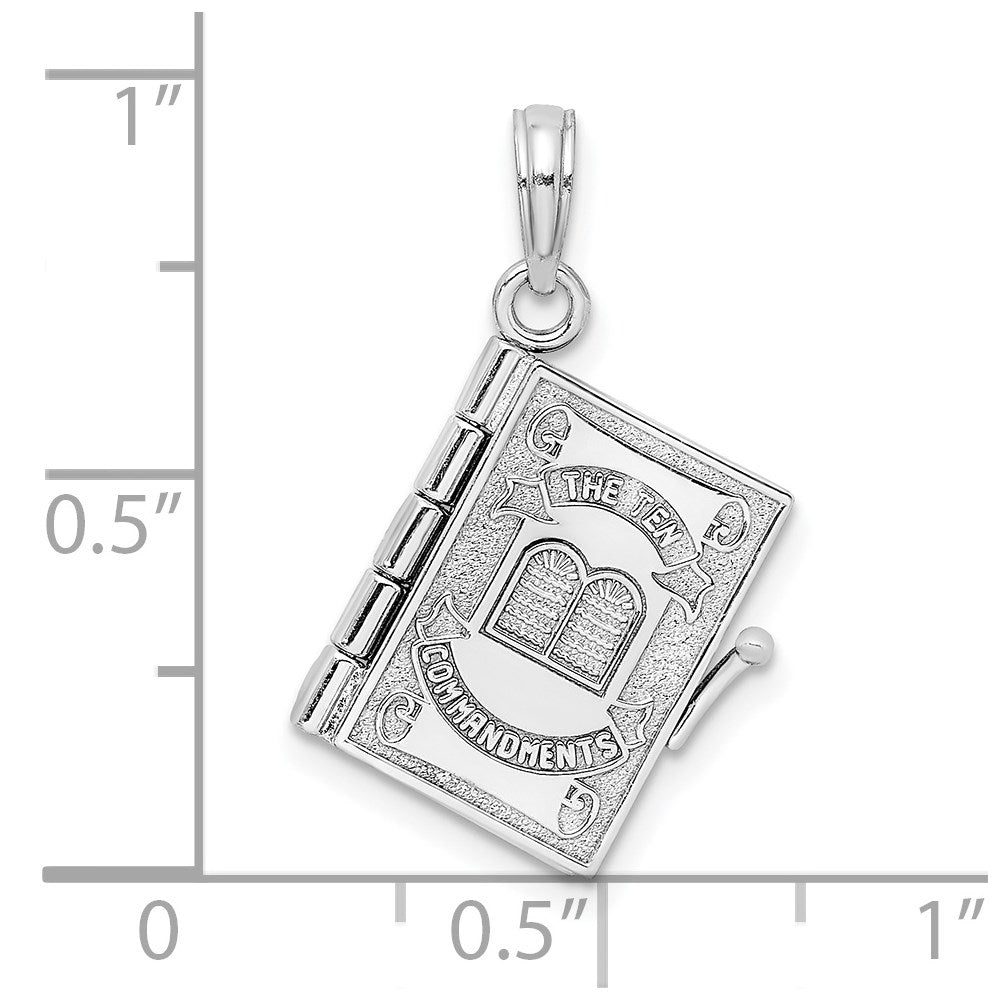 14K White Gold 3-D THE TEN COMMANDMENTS Book with Moveable Pages Pendant