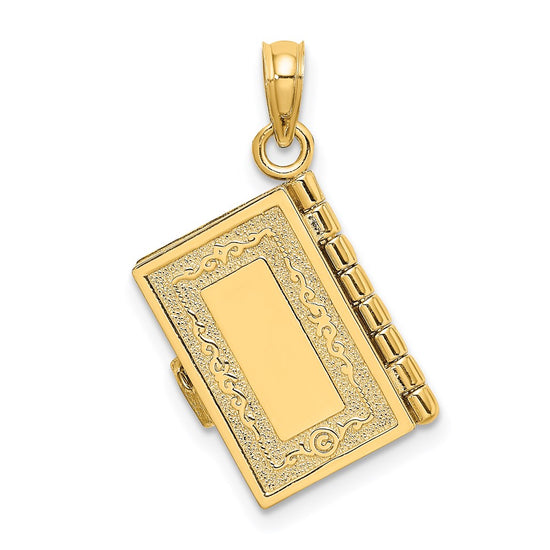 14K 3-D Moveable Santa Biblia Book Spanish Bible with Lords Prayer Charm