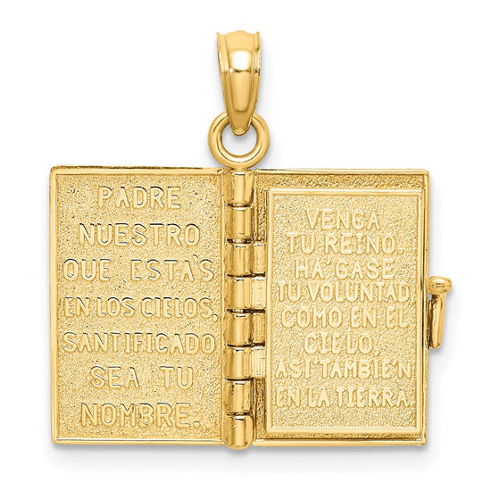 14K 3-D Moveable Santa Biblia Book Spanish Bible with Lords Prayer Charm