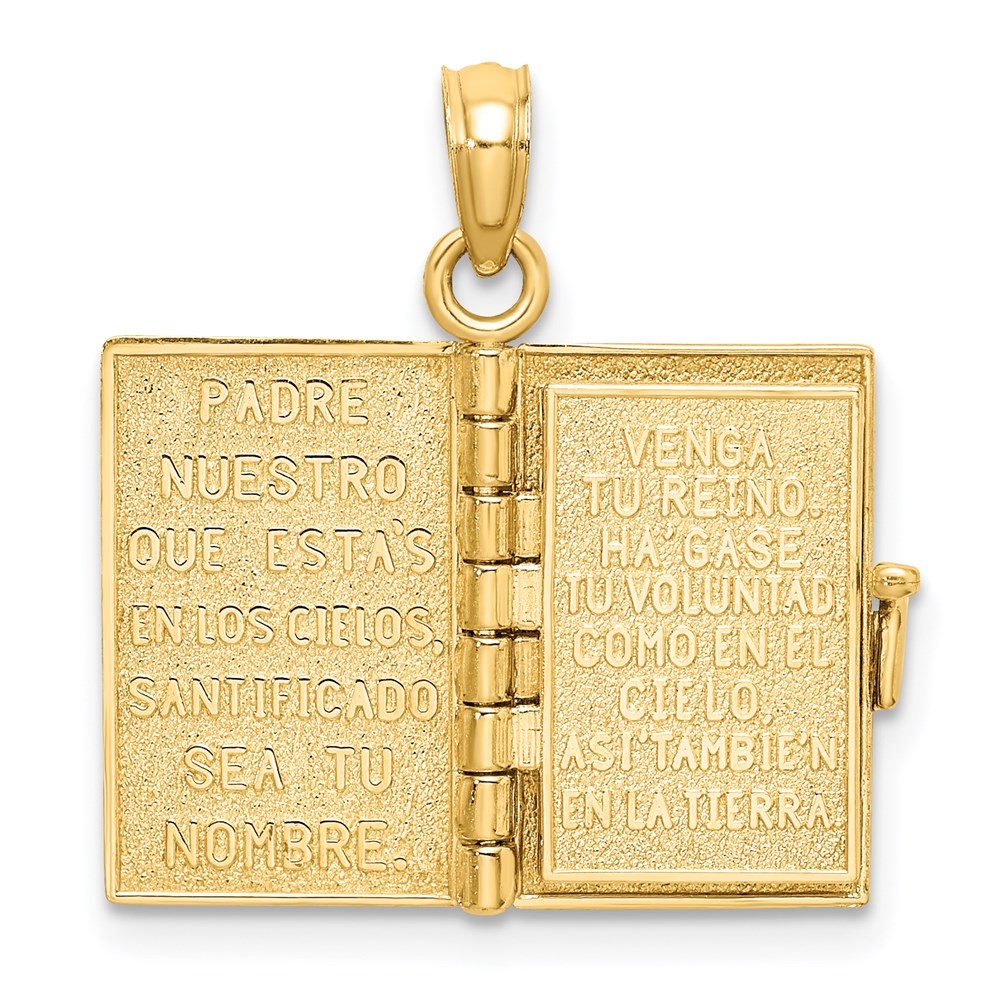 14K 3-D Moveable Santa Biblia Book Spanish Bible with Lords Prayer Charm