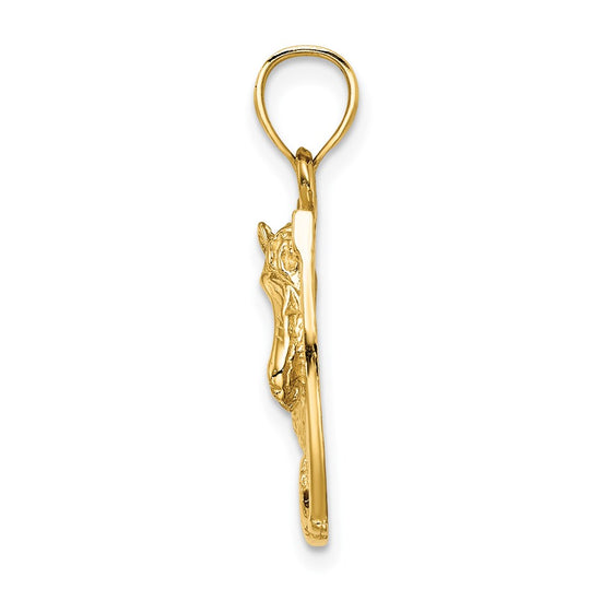 14K Brown Enameled Horse Head In Horseshoe Charm