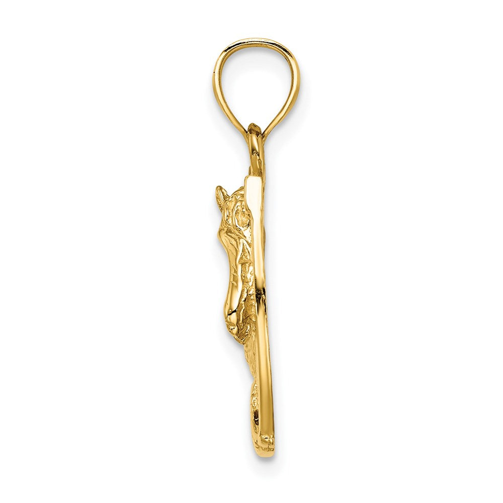 14K Brown Enameled Horse Head In Horseshoe Charm