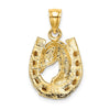 14K Brown Enameled Horse Head In Horseshoe Charm