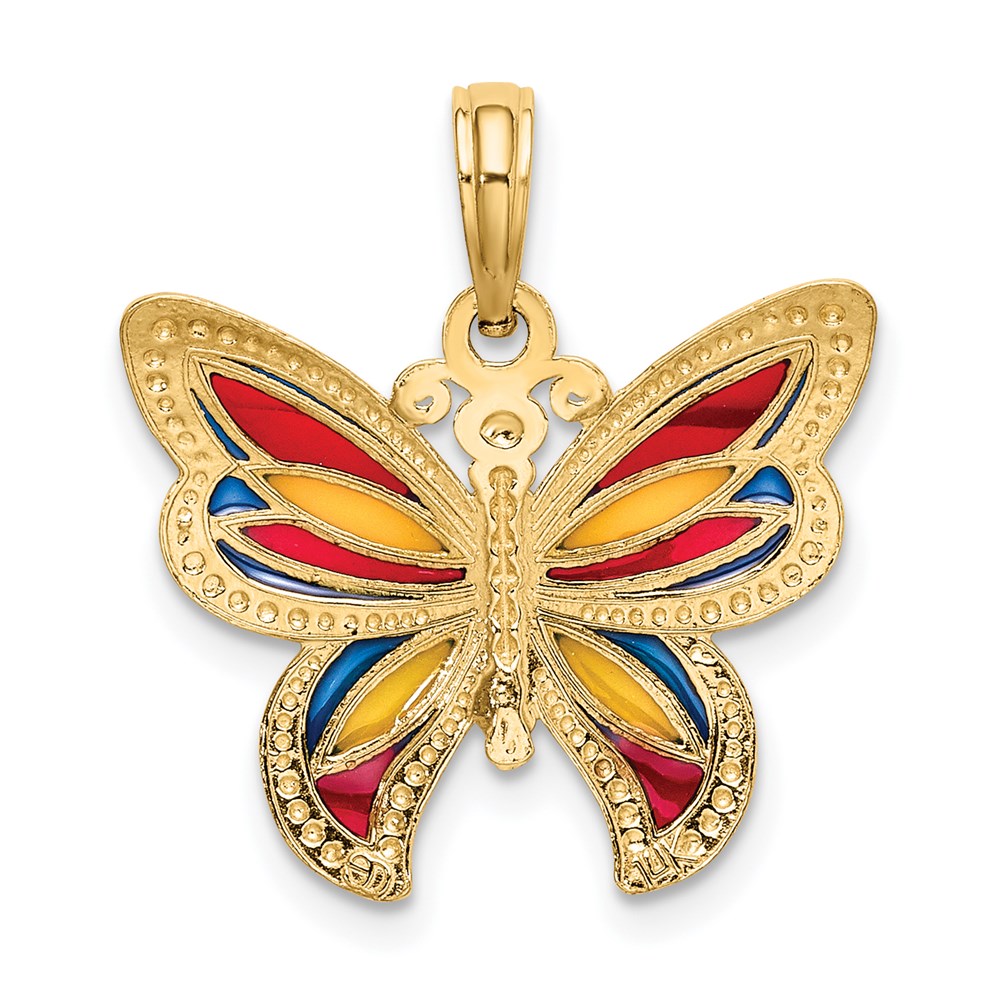 14K Multi-Color Enameled Beaded Wings Butterfly Charm