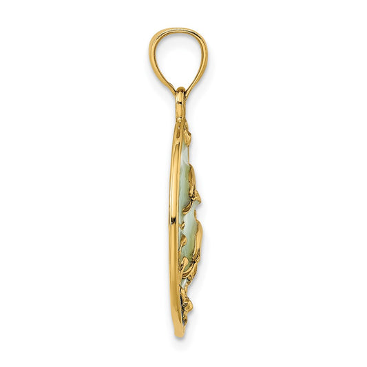 14K 2-D Dolphins with Blue Enamel Charm