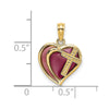14K with Purple Enamel Cross in Heart Charm