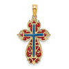 14K Blue and Red Enameled Cross Charm