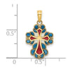 14K Blue/White/Red Enameled with Lacey Trim Cross Charm