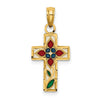 14K Multi-color Enameled with Flower Cross Charm