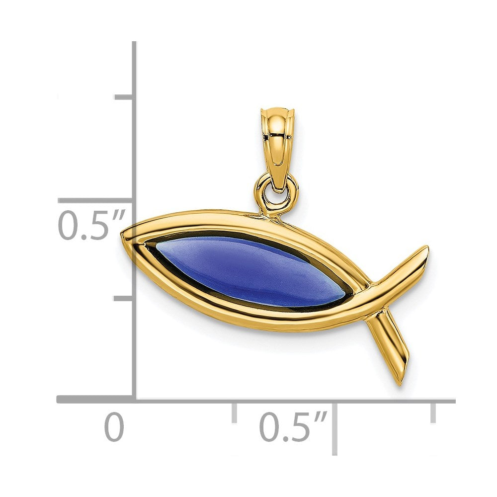 14K Horizontal Blue Enameled Ichthus Fish Charm