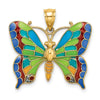 14K Multi-color Enameled Butterfly Pendant