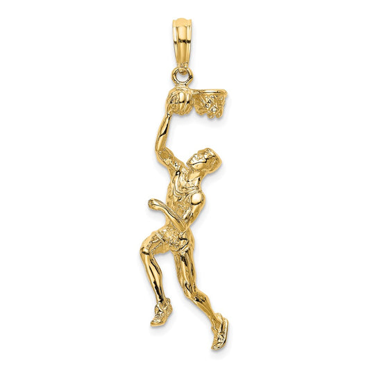 14K 3-D Basketball Player with Ball and Partial Hoop Charm
