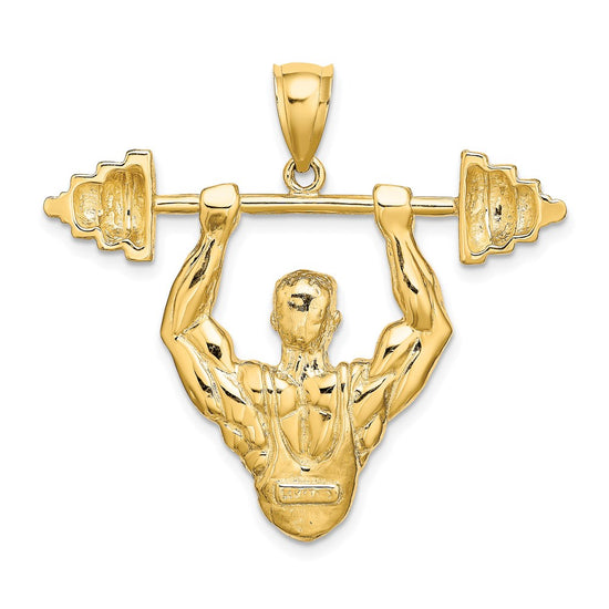 14K Bodybuilder Waist Up with Barbell Pendant