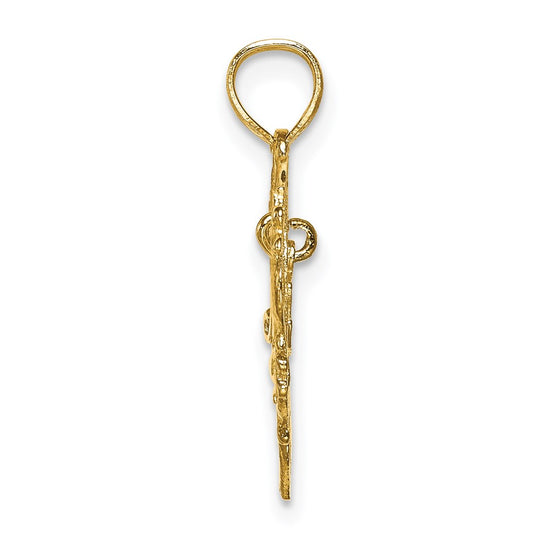 14K Polished MOM Dangle in Fancy Heart Pendant