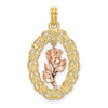 14k Two-Tone Textured Oval Frame with Dangling Rose Charm
