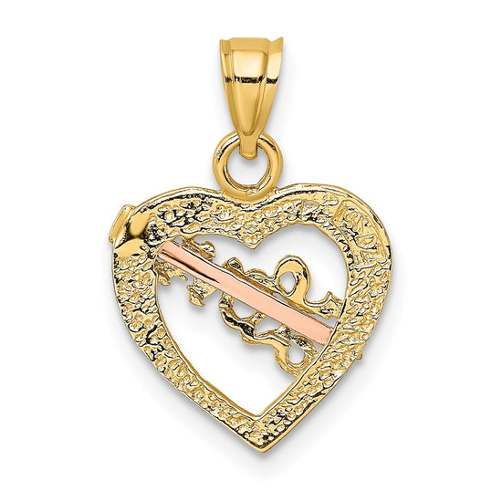 14k Yellow and Rose Gold with White Rhodium LOVE Heart with Arrow Charm