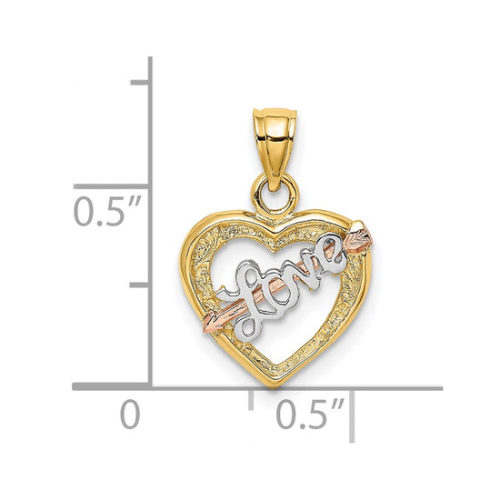 14k Yellow and Rose Gold with White Rhodium LOVE Heart with Arrow Charm