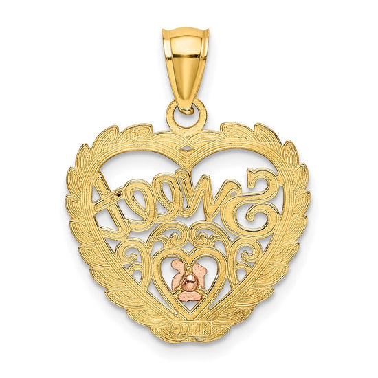 14k Two-tone with White Rhodium SWEET 16 In Heart Charm