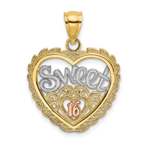 14k Two-tone with White Rhodium SWEET 16 In Heart Charm