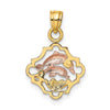 14k Two-tone with White Rhodium Double Dolphins In Frame Charm