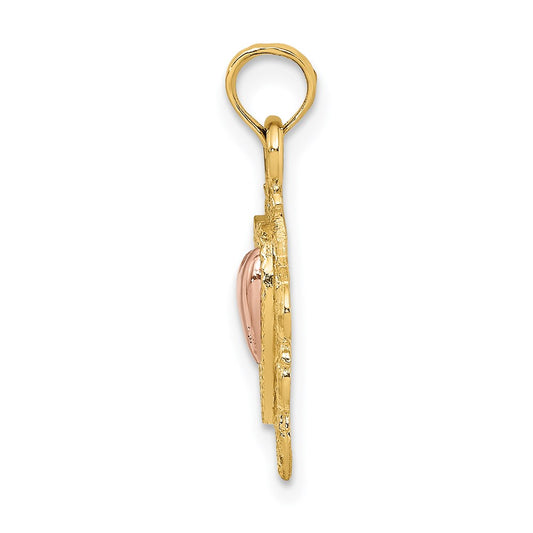 14k Two-tone with White Rhodium Textured Hearts Charm
