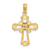 14K Two-tone and White Rhodium Cross with Flower and Hearts Charm