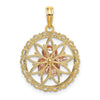 14K Two-tone with White Rhodium Cut-out Angel on Round Scalloped Frame Charm