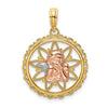 14K Two-tone with White Rhodium Cut-out Angel on Round Scalloped Frame Charm