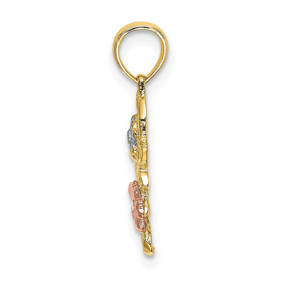 14k Two-tone with White Rhodium Flowers Charm