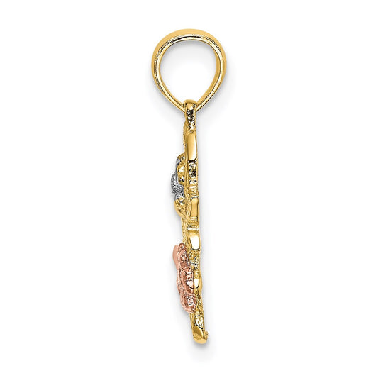 14k Two-tone with White Rhodium Flowers Charm