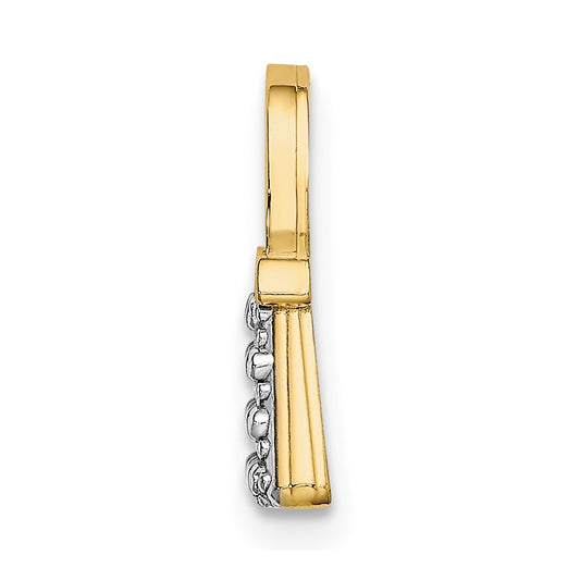 14K and White Rhodium Textured and Polished Purse Chain Slide