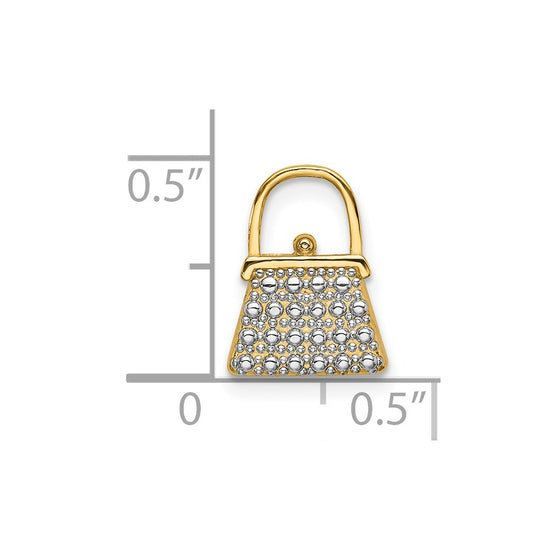 14K and White Rhodium Textured and Polished Purse Chain Slide