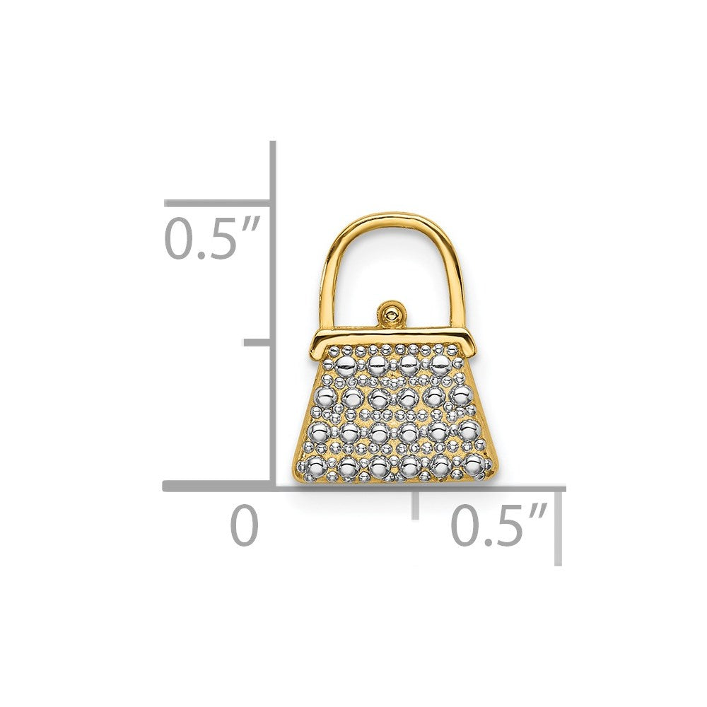 14K and White Rhodium Textured and Polished Purse Chain Slide