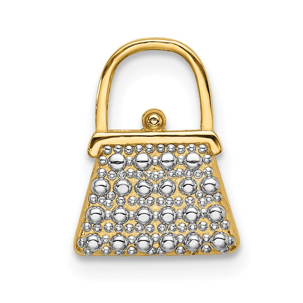 14K and White Rhodium Textured and Polished Purse Chain Slide