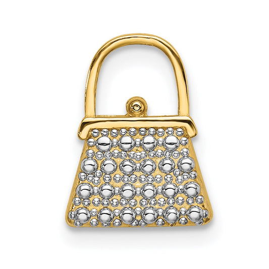 14K and White Rhodium Textured and Polished Purse Chain Slide
