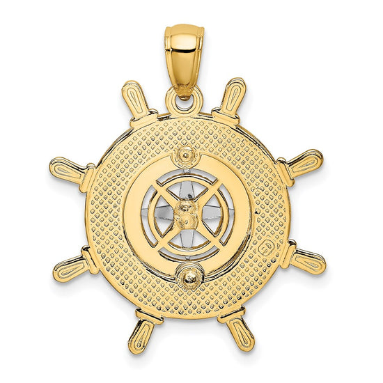 14K Two-tone Ships Wheel with Nautical Compass Charm