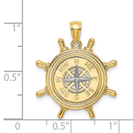 14K Two-tone Ships Wheel with Nautical Compass Charm