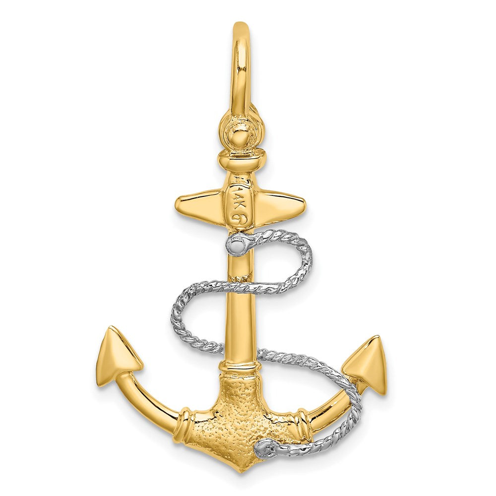 14K Two-tone 3-D Anchor with Rope and Shackle Bail Charm
