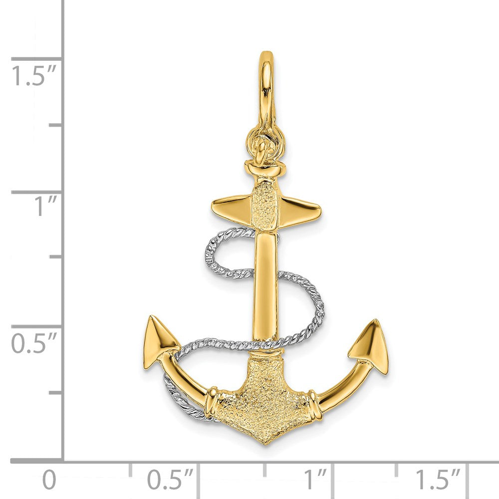 14K Two-tone 3-D Anchor with Rope and Shackle Bail Charm