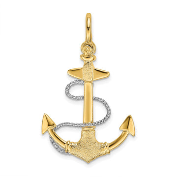 14K Two-tone 3-D Anchor with Rope and Shackle Bail Charm