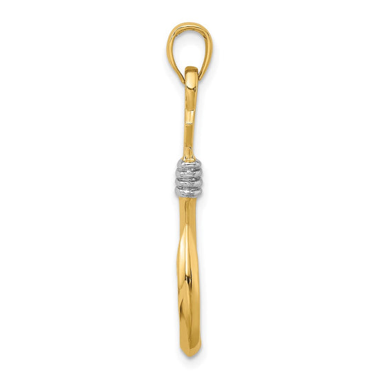 14K and White Rhodium 3-D Fish Hook With Rope Charm