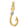 14K and White Rhodium 3-D Fish Hook With Rope Charm