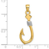 14K and White Rhodium 3-D Fish Hook With Rope Charm