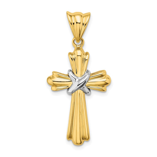 14K Two-Tone Polished -X- Center Design Cross Charm