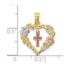 14K Two-tone with White Rhodium Heart with Cross and Flowers Charm