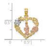 14k Two-tone with White Rhodium Mother and Baby with Flowers In Heart Charm