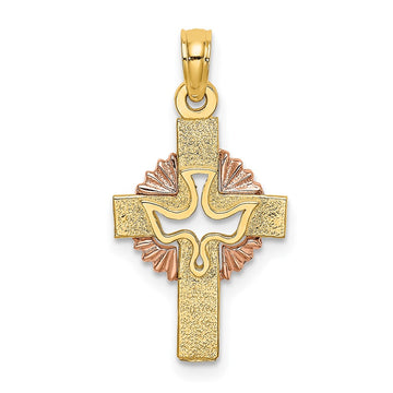 14K Two-Tone Cut-Out Dove On Cross Charm