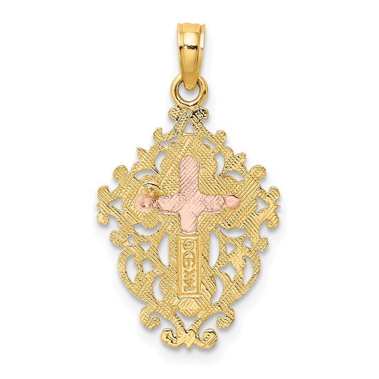 14k Two Tone with Lace Trim Crucifix Charm