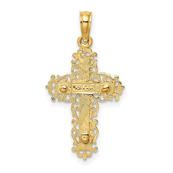14K Two-Tone Crucifix with Lace Trim Charm